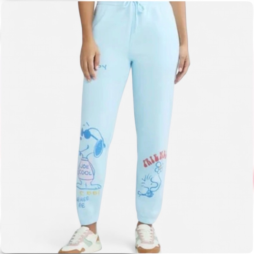 Peanuts Women Snoopy Joe Cool & Friends Graphic Jogger Pants Blue XS
